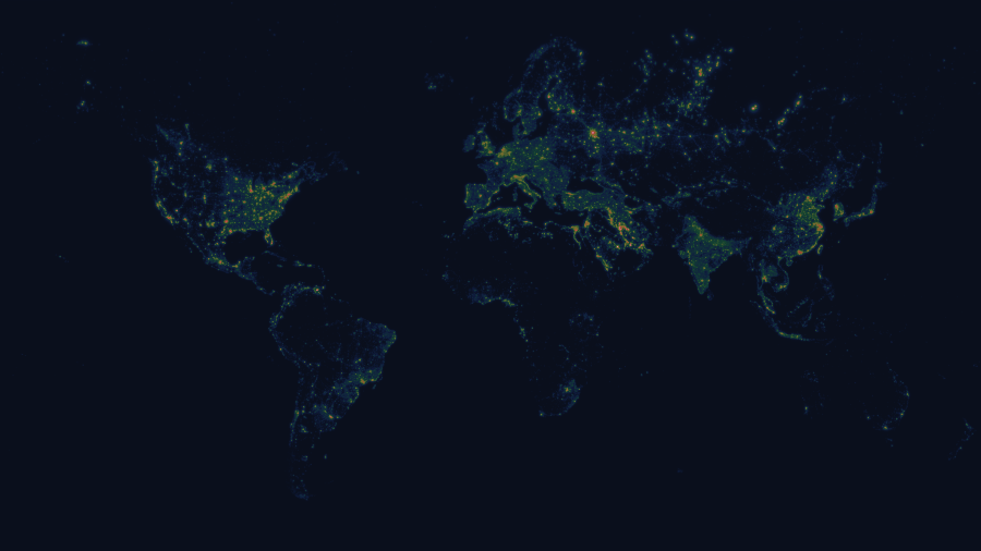 World map of artificial night-sky glow, 2024 atlas
